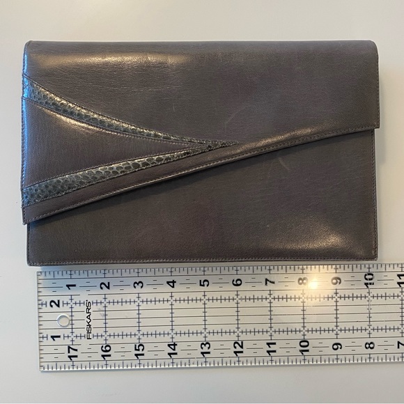 Bally Gray Leather Crossbody / Clutch with Snakeskin Accent - Picture 4 of 10